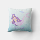 Zeemeermin Waterverf Paarse Schattig Meisje Verjaa Kussen (Achterkant)
