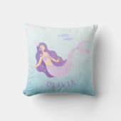 Zeemeermin Waterverf Paarse Schattig Meisje Verjaa Kussen (Voorkant)