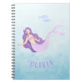 Zeemeermin Waterverf Paarse Schattig Meisje Verjaa Notitieboek (Voorkant)
