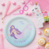 Zeemeermin Waterverf Paarse Schattig Meisje Verjaa Papieren Bordje (Feest)