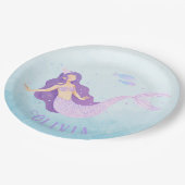 Zeemeermin Waterverf Paarse Schattig Meisje Verjaa Papieren Bordje (Gekanteld)