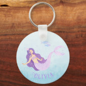 Zeemeermin Waterverf Paarse Schattig Meisje Verjaa Sleutelhanger (Achterkant)