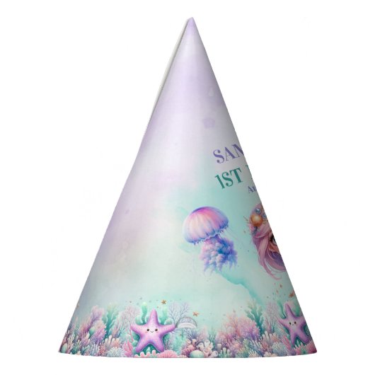 Zeemeermin waterverf paarse turkoois 1e verjaardag feesthoedjes (Links)