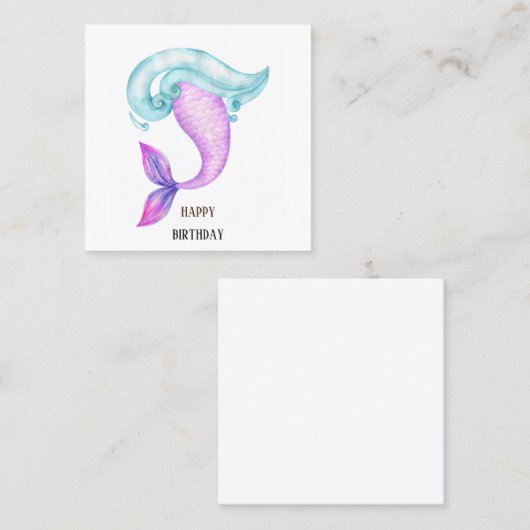 Zeemeermin waterverf roze paarse blauw vierkante visitekaartje (Voorkant / Achterkant)