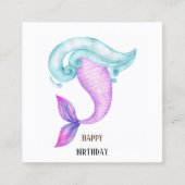Zeemeermin waterverf roze paarse blauw vierkante visitekaartje (Voorkant)