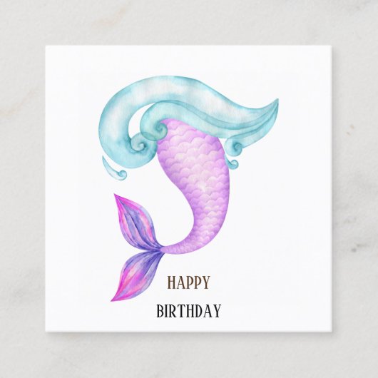 Zeemeermin waterverf roze paarse blauw vierkante visitekaartje (Voorkant)