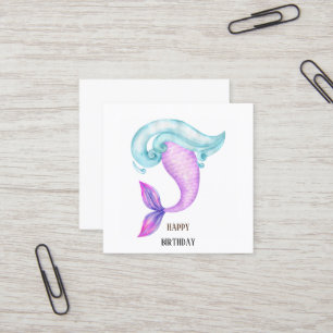 Zeemeermin waterverf roze paarse blauw vierkante visitekaartje
