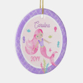 Zeemeermin Waterverf Roze & Paarse Keepsake Keramisch Ornament (Rechts)