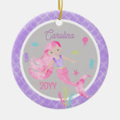 Zeemeermin Waterverf Roze & Paarse Keepsake Keramisch Ornament (Voorkant)