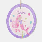 Zeemeermin Waterverf Roze & Paarse Keepsake Keramisch Ornament (Links)