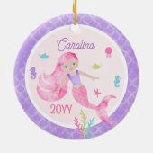 Zeemeermin Waterverf Roze & Paarse Keepsake Keramisch Ornament (Achterkant)