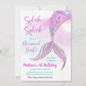 Zeemeermin Waterverf Roze Paarse Verjaardag Kaart (Voorkant)