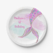 Zeemeermin Waterverf Roze Paarse Verjaardag Papieren Bordje (Voorkant)