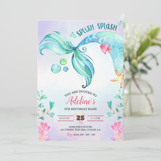 Zeemeermin Waterverf Splish Splash Leuke Verjaarda Kaart (Staand voorkant)