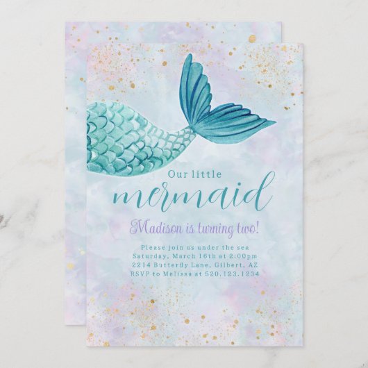 Zeemeermin Waterverf Verjaardag Elke Leeftijd Uitn Kaart (Voorkant / Achterkant)