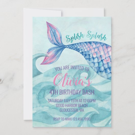 Zeemeermin Waterverf Verjaardag Kaart (Voorkant)