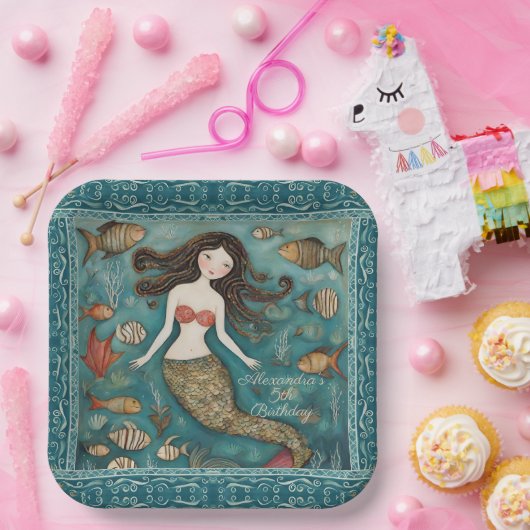 Zeemeermin Waterverf Verjaardag Papieren Bordje (Feest)