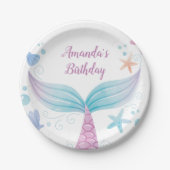 Zeemeermin waterverf Verjaardag Papieren Bordje (Voorkant)