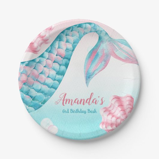 Zeemeermin waterverf Verjaardag Papieren Bordje (Voorkant)