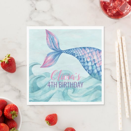 Zeemeermin waterverf verjaardagsfeestje servet (Insitu)