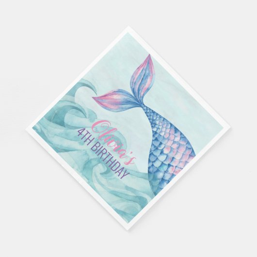Zeemeermin waterverf verjaardagsfeestje servet (Hoek)