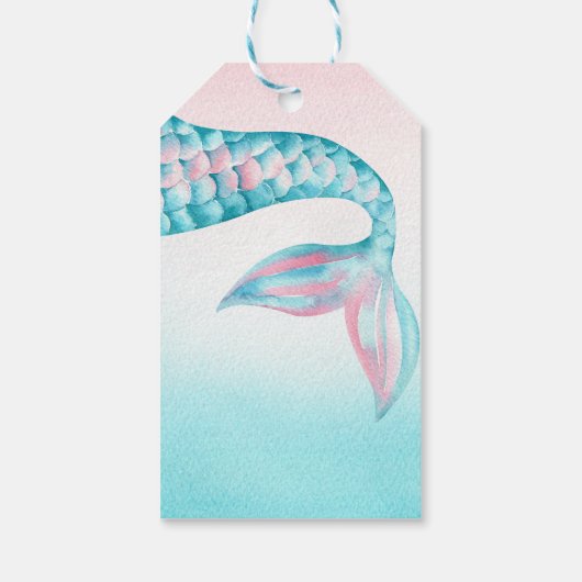 Zeemeermin waterverf verjaardagsgunst cadeaulabel (Achterkant)