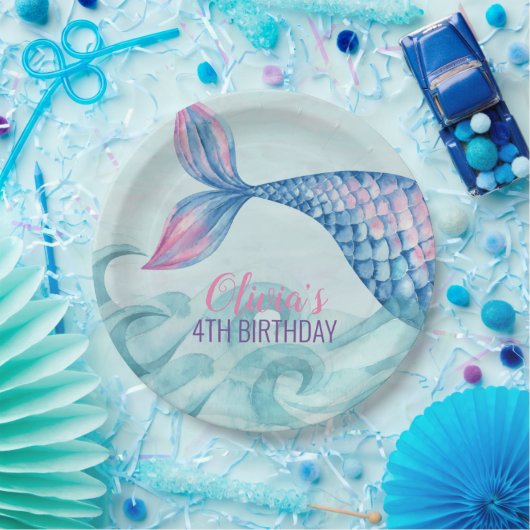 Zeemeermin waterverf verjaardagspapier bord (Feest)