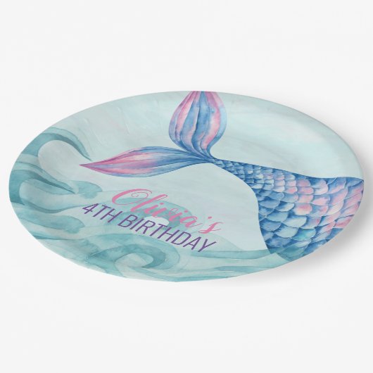Zeemeermin waterverf verjaardagspapier bord (Gekanteld)