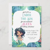 Zeemeermin waterverf Verjaardagsuitnodiging Sjablo Kaart (Voorkant)