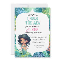 Zeemeermin waterverf Verjaardagsuitnodiging Sjablo