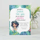 Zeemeermin waterverf Verjaardagsuitnodiging Sjablo Kaart (Staand voorkant)