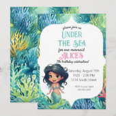 Zeemeermin waterverf Verjaardagsuitnodiging Sjablo Kaart (Voorkant / Achterkant)