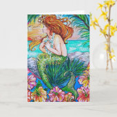 Zeemeermin wenskaart, leeg binnenin kaart (Gele Bloem)