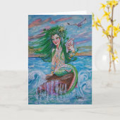 Zeemeermin wenskaart, leeg binnenin kaart (Gele Bloem)