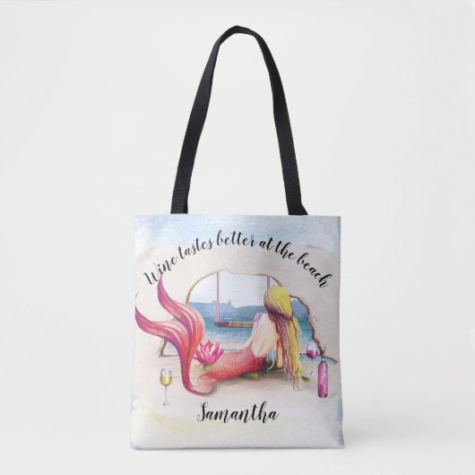Zeemeermin Wijn Smaakt Beter Op Gepersonaliseerd S Tote Bag (Voorkant)