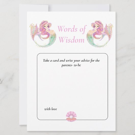Zeemeermin Wijsheid Baby Shower.  Roze Onder de Ze Kaart (Voorkant)