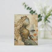 Zeemeermin Wildbloem Mixed Media Collage Briefkaart (Staand voorkant)