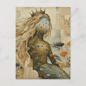 Zeemeermin Wildbloem Mixed Media Collage Briefkaart (Voorkant)
