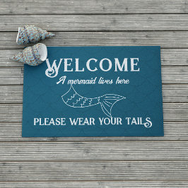 Zeemeermin woont hier Grappige Blauwgroen deurmat