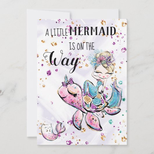 ~ Zeemeermin Zee Eenhoorn Kat Baby shower Uitnodig Kaart (Voorkant)