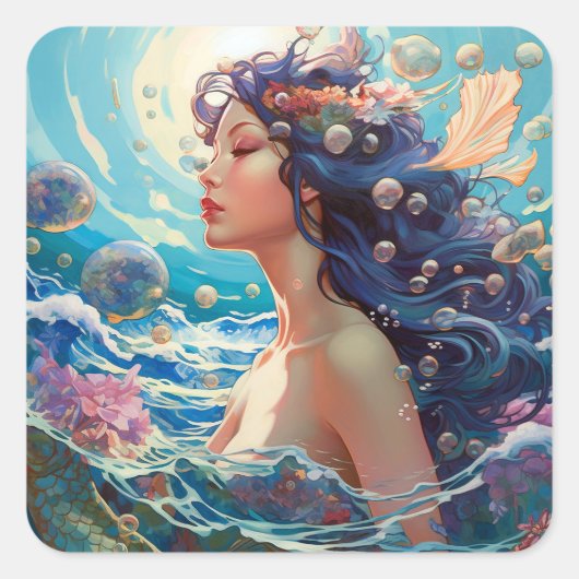 Zeemeermin Zee Godin Fantasy Art Vierkante Sticker (Voorkant)