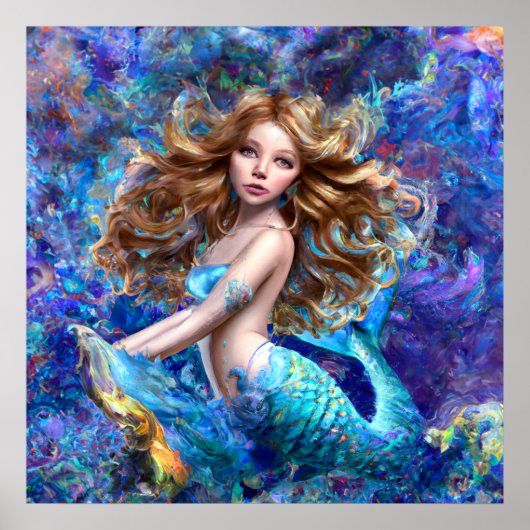 Zeemeermin Zee Godin Nymph Siren Onder Water Art Poster (Voorkant)