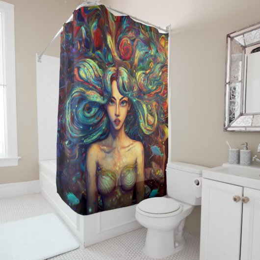 Zeemeermin Zee Godin Nymph Siren Onderwater Kunst Douchegordijn (In situ)