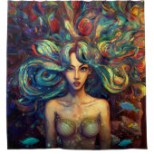 Zeemeermin Zee Godin Nymph Siren Onderwater Kunst Douchegordijn (Voorkant)