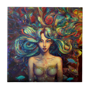 Zeemeermin Zee Godin Nymph Siren Onderwater Kunst Tegeltje