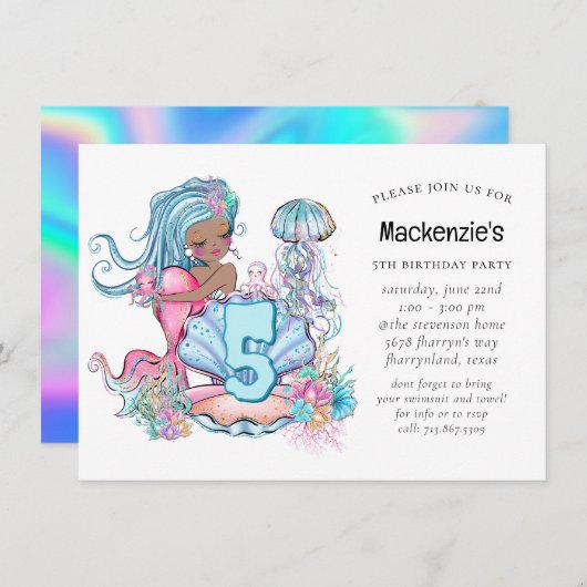 Zeemeermin Zee leven | Verjaardagsfeest met aangep Kaart (Voorkant / Achterkant)