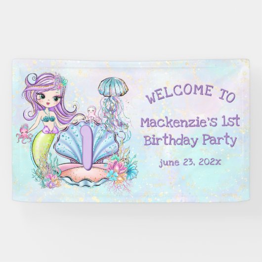 Zeemeermin Zee leven | Verjaardagsfeest met aangep Spandoek (Horizontaal)