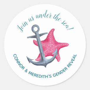 Zeemeermin/zeeman Nautical Gender Reveal Sticker