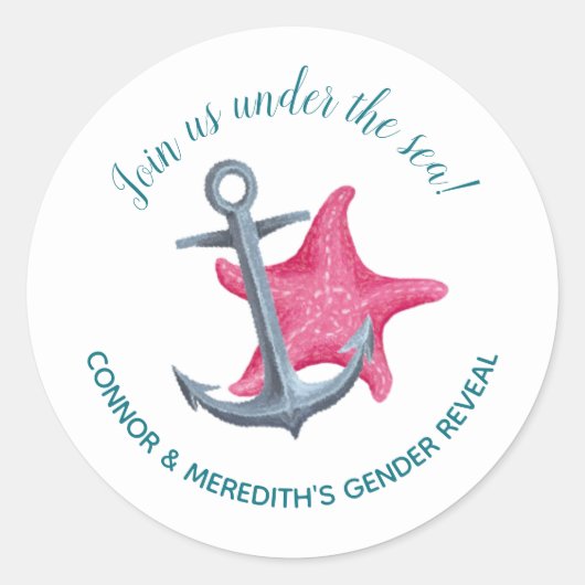 Zeemeermin/zeeman Nautical Gender Reveal Sticker (Voorkant)