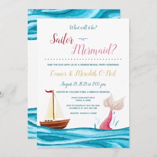 Zeemeermin/Zeeman Nautisch Geslacht Onthulling Uit Kaart (Voorkant / Achterkant)